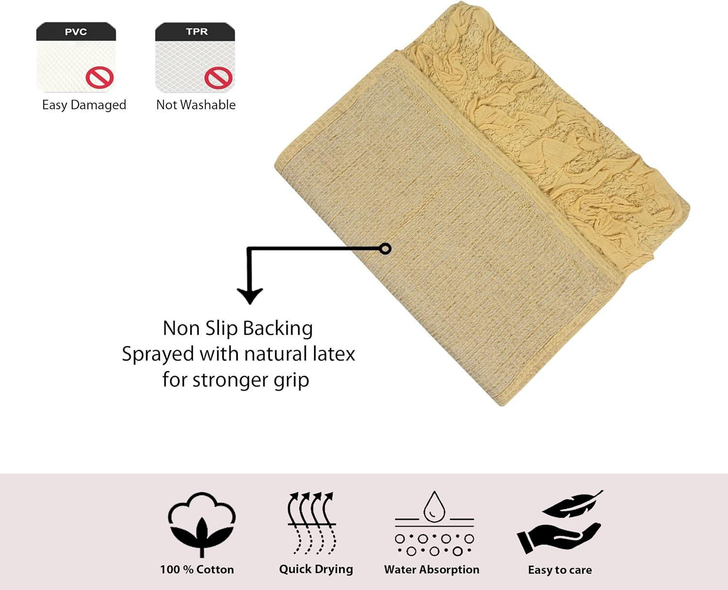 Yellow Cotton Tufted Bath Rug Set with Floral Design