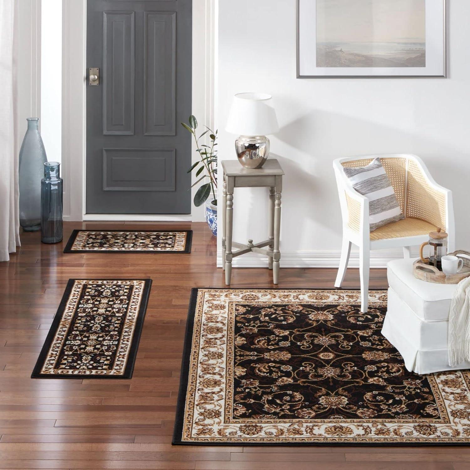 Home Dynamix Ariana Badah Damask Border Area Rug, Black/Ivory, 3-Piece Set