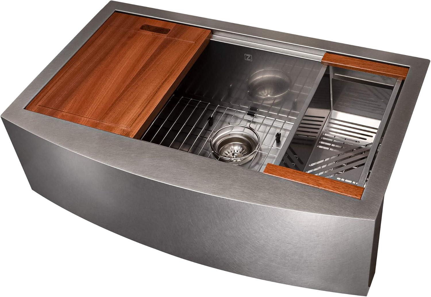 DuraSnow ZLINE 33" Moritz Farmhouse Apron Mount Single Bowl Fingerprint Resistant Stainless Steel Kitchen Sink with Bottom Grid and Accessories