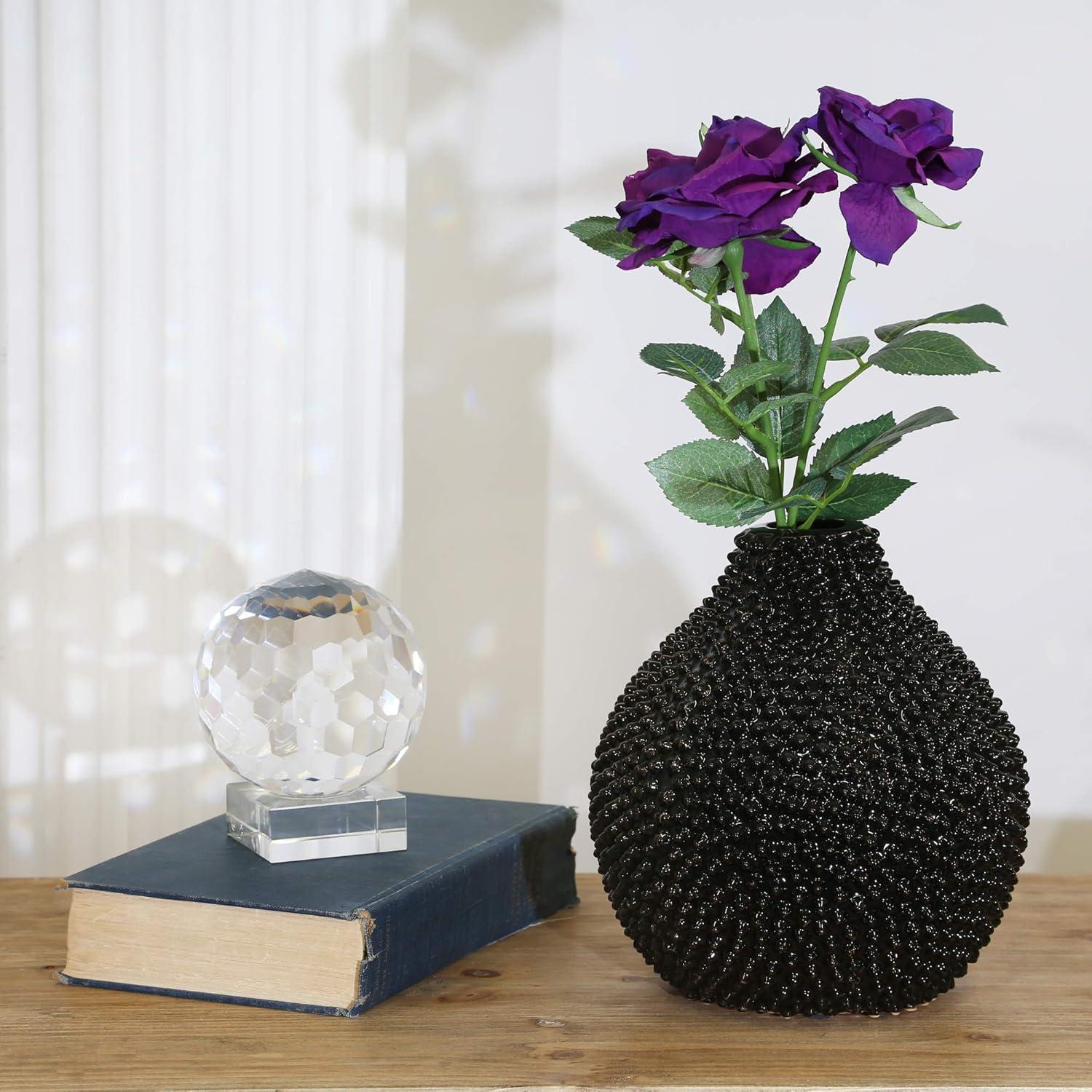 Sagebrook Home  Gloss Black Spiked Ceramic Vase 8", Round, Ceramic, Glam, 7"L X 7"W X 8"H, Solid Color