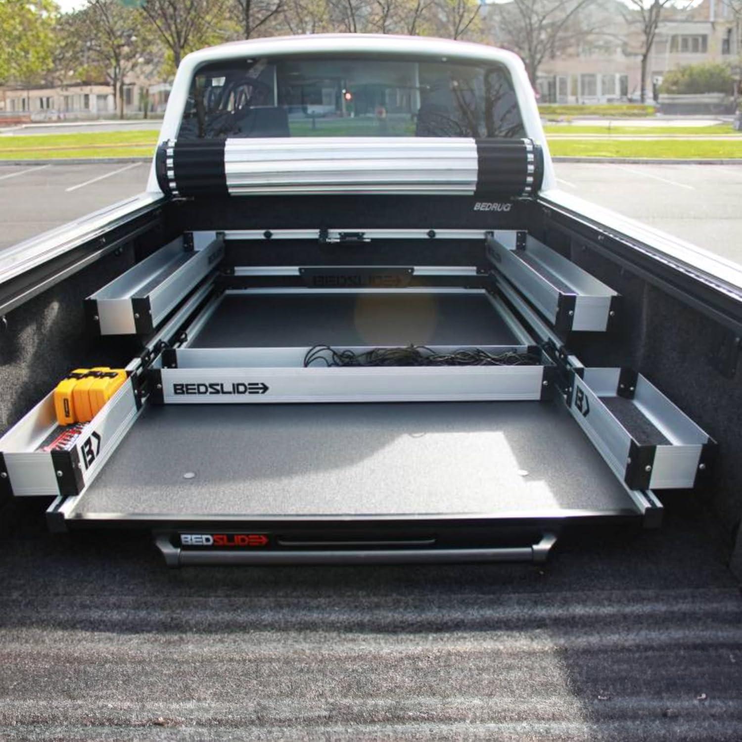 Silver Aluminum Truck Bed Organizer with Non-Skid Pad, 7x44 Inches