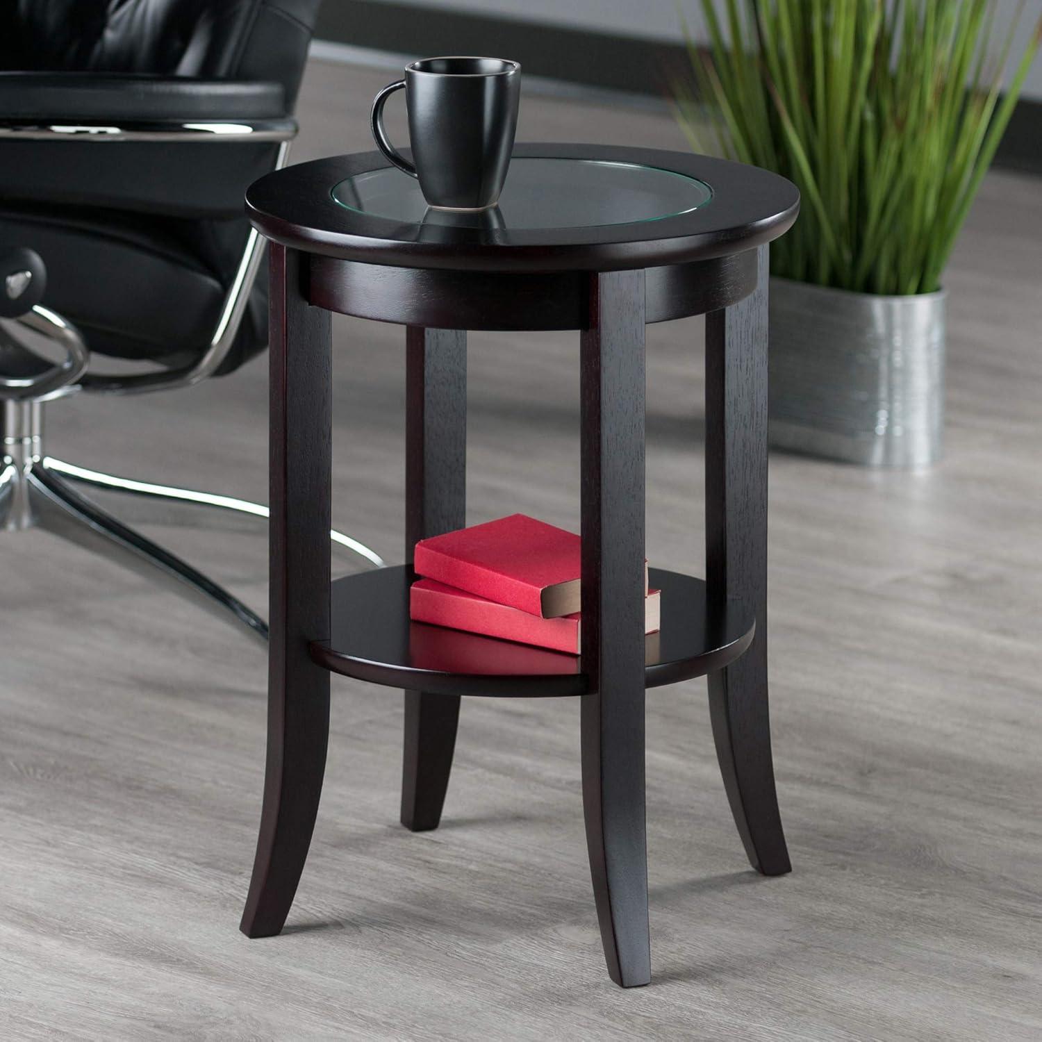 Winsome Wood Genoa Round End Table with Glass Top, Espresso Finish