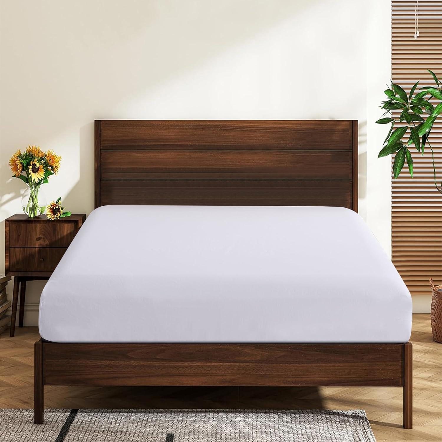 King Size 100% Egyptian Cotton Fitted Sheets 600 Thread Count 16" Deep Pocket, Ultra-Soft Hotel Luxury, Durable, Breathable and Comfy Bottom Sheet (1 Pack King Fitted Sheet, White)
