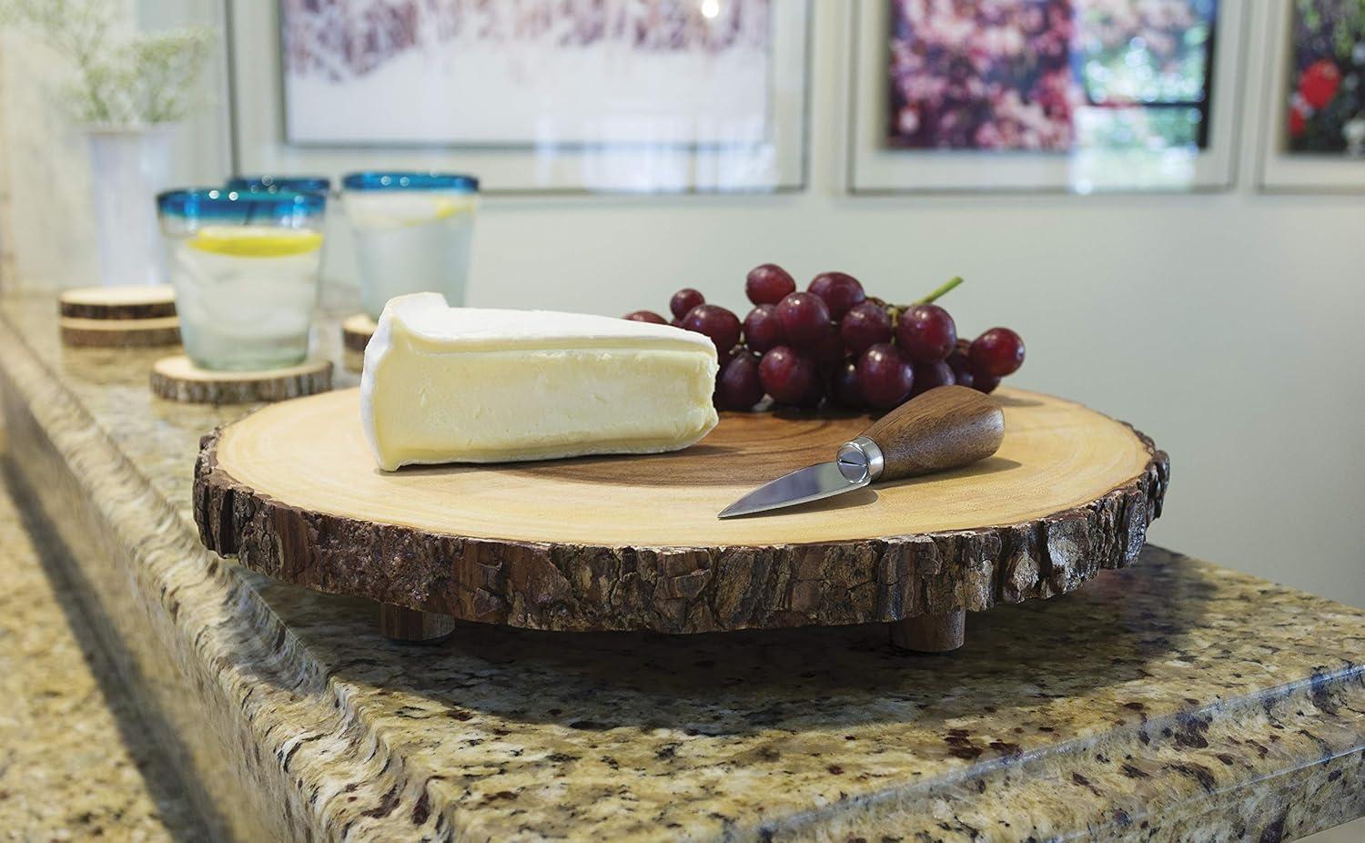 Rustic Acacia Wood Rectangular Footed Server Platter