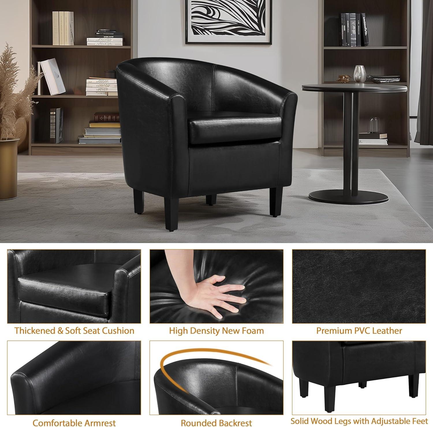 Yaheetech Faux Leather Accent Arm Chair For Living Room, Black