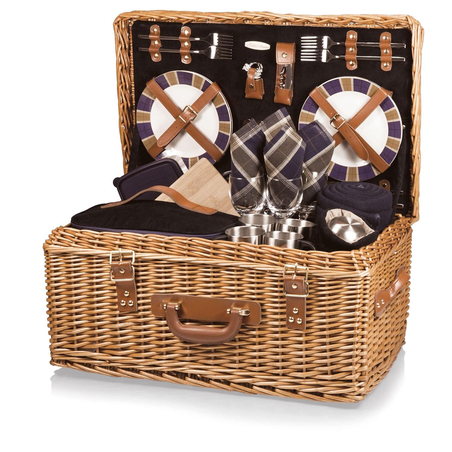 Picnic Time Windsor Luxury Large Wicker Picnic Basket with Picnic