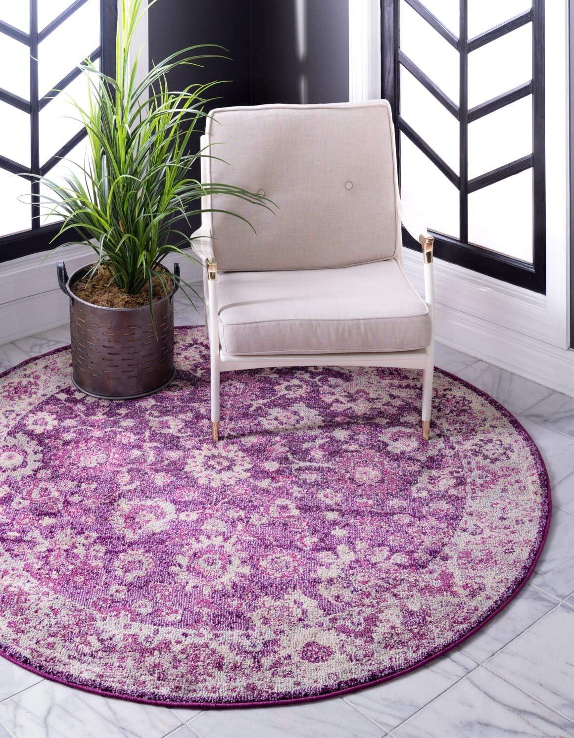 Unique Loom Penrose Collection Area Rug - Krystle (6' 1" Round Purple/Ivory)