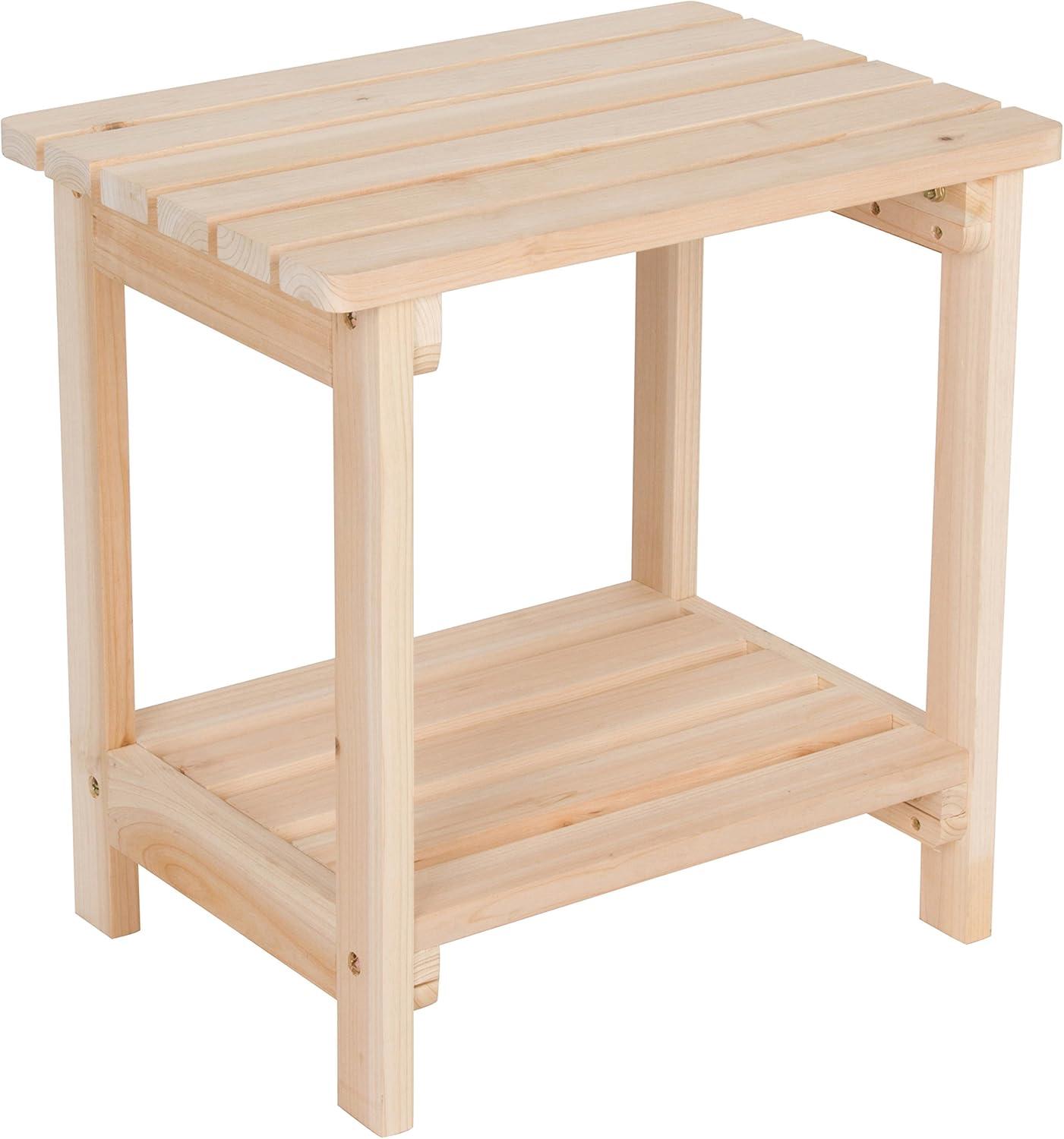 Natural Cedar Rectangular Outdoor Side Table with Shelf