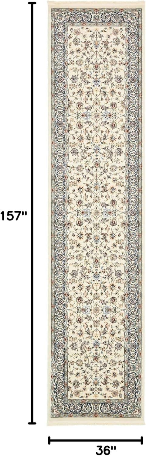 Ivory Floral Synthetic Runner Rug with Persian Motif