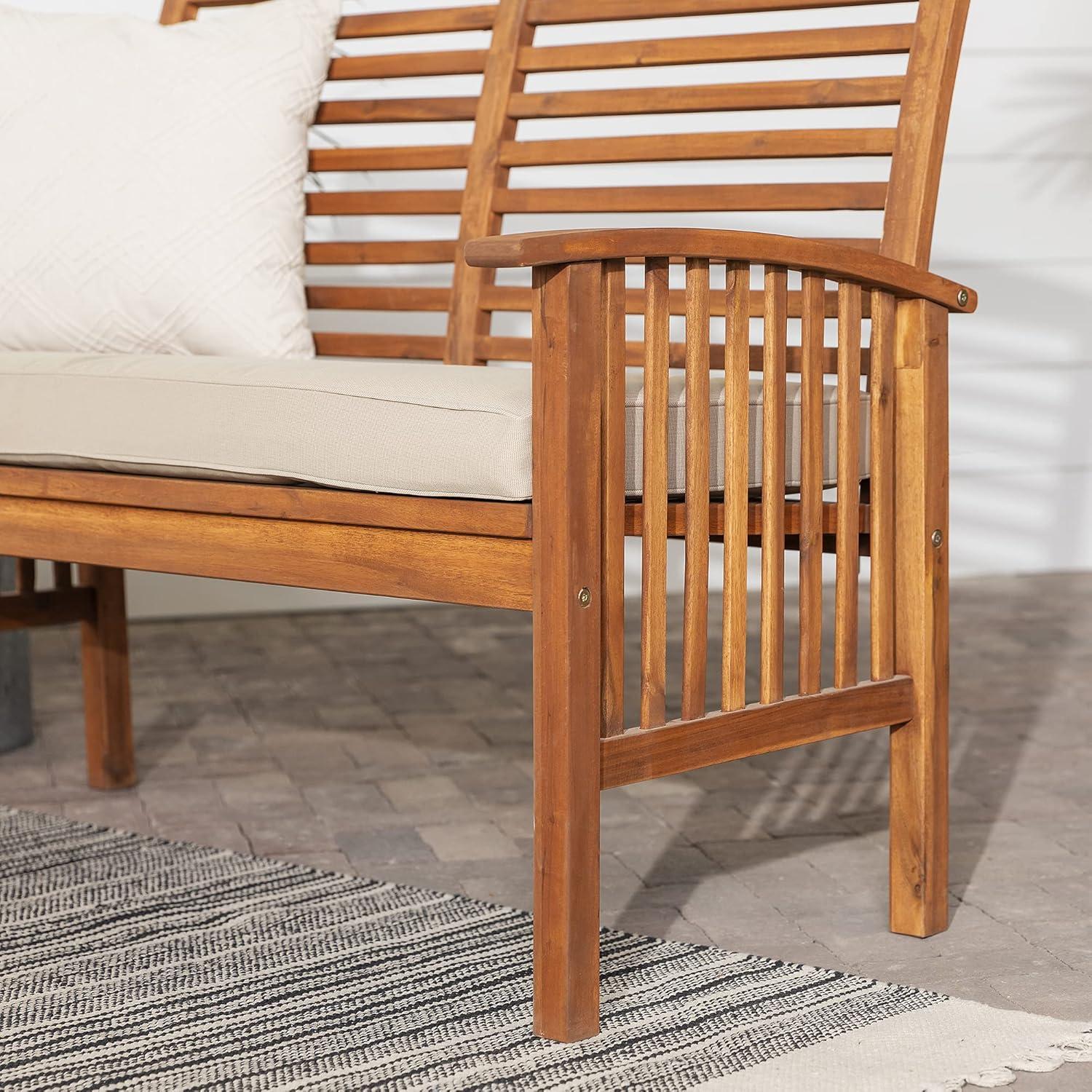 Traditional Acacia Wood Patio Loveseat with Cream Cushions