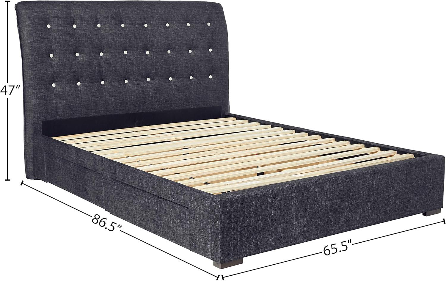 Luxurious Dark Gray Upholstered Queen Platform Bed with Storage