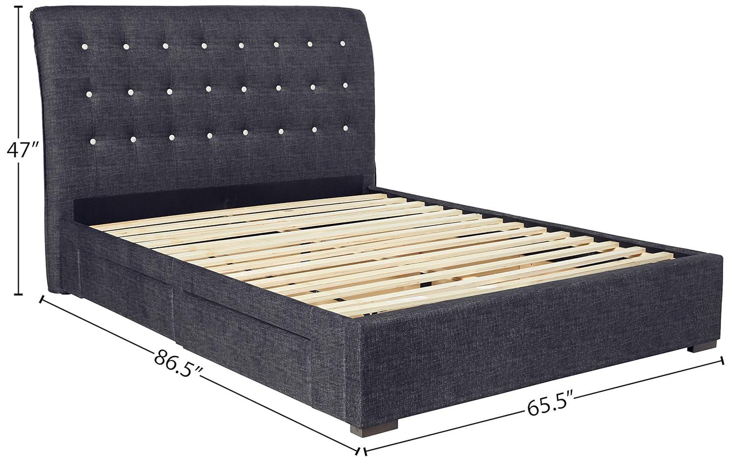 Luxurious Dark Gray Upholstered Queen Platform Bed with Storage
