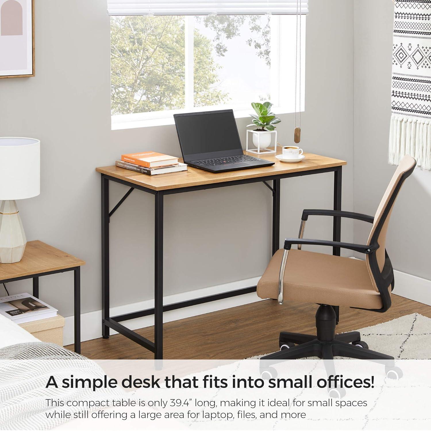 VASAGLE 39-Inch Computer Writing Desk Home Office Small Study Workstation Industrial Style PC Laptop Table Steel Frame 39.4in Honey Brown + Black