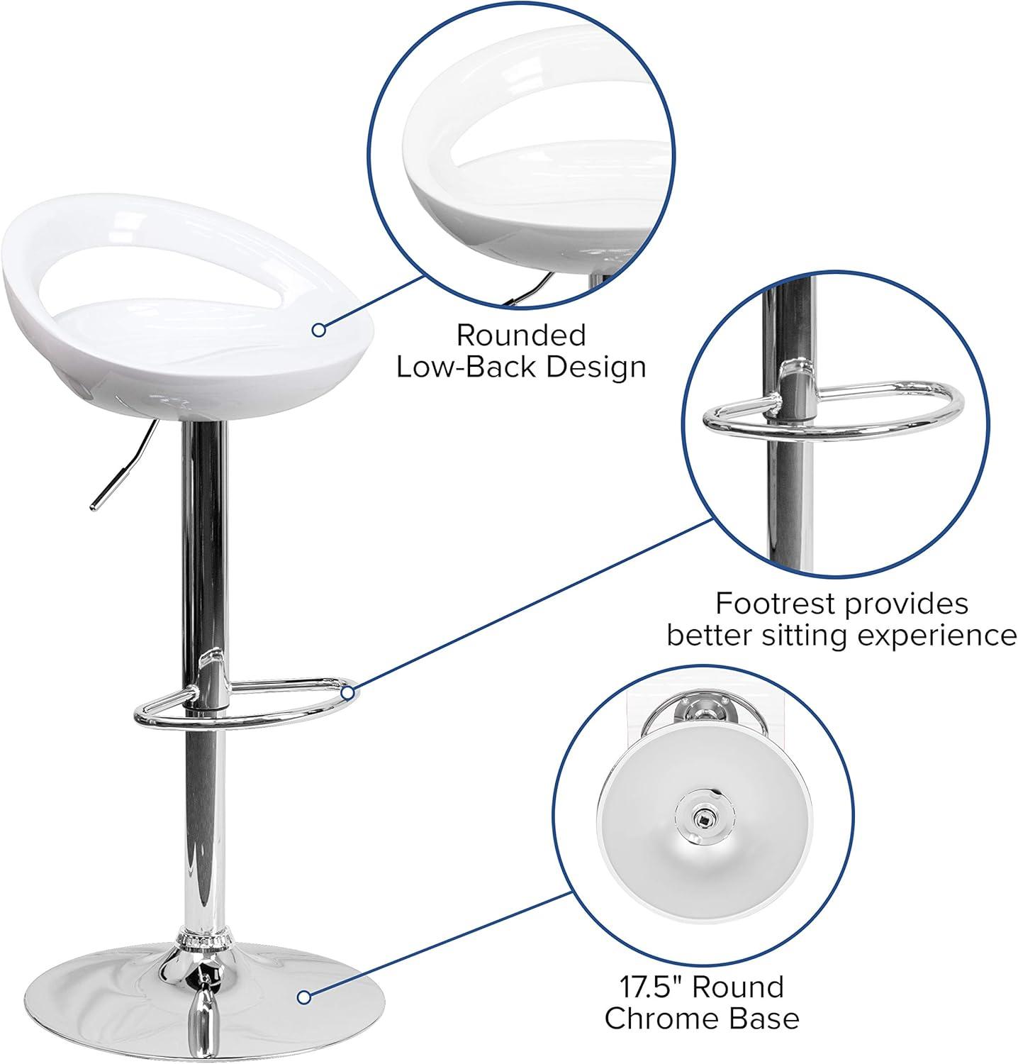 Flash Furniture Plastic Adjustable Height Barstool, Set of 1, White
