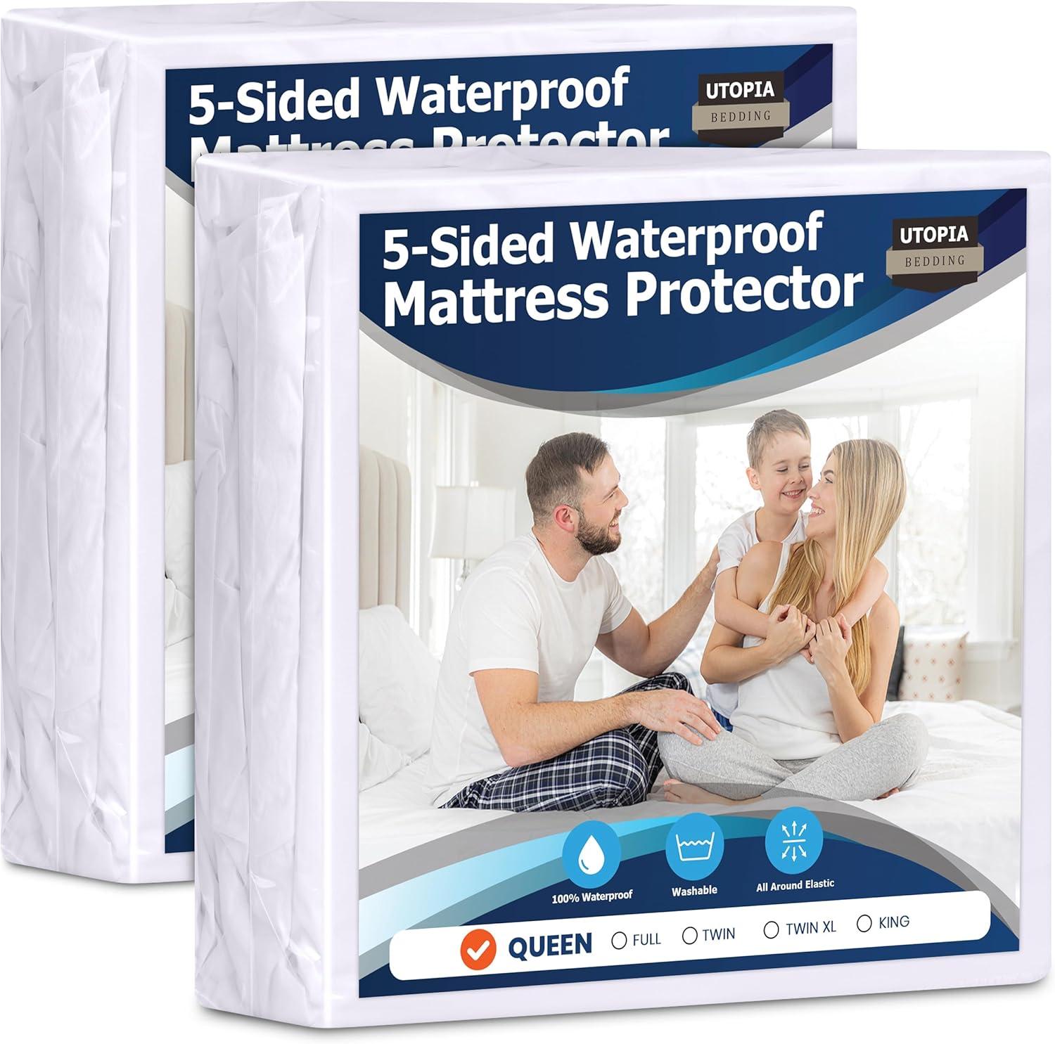 PEKUR Waterproof Mattress Protector – Fitted Sheet Style, Deep Pocket Cover Fits Up to 15 Inches, Washable & Breathable Mattress Topper