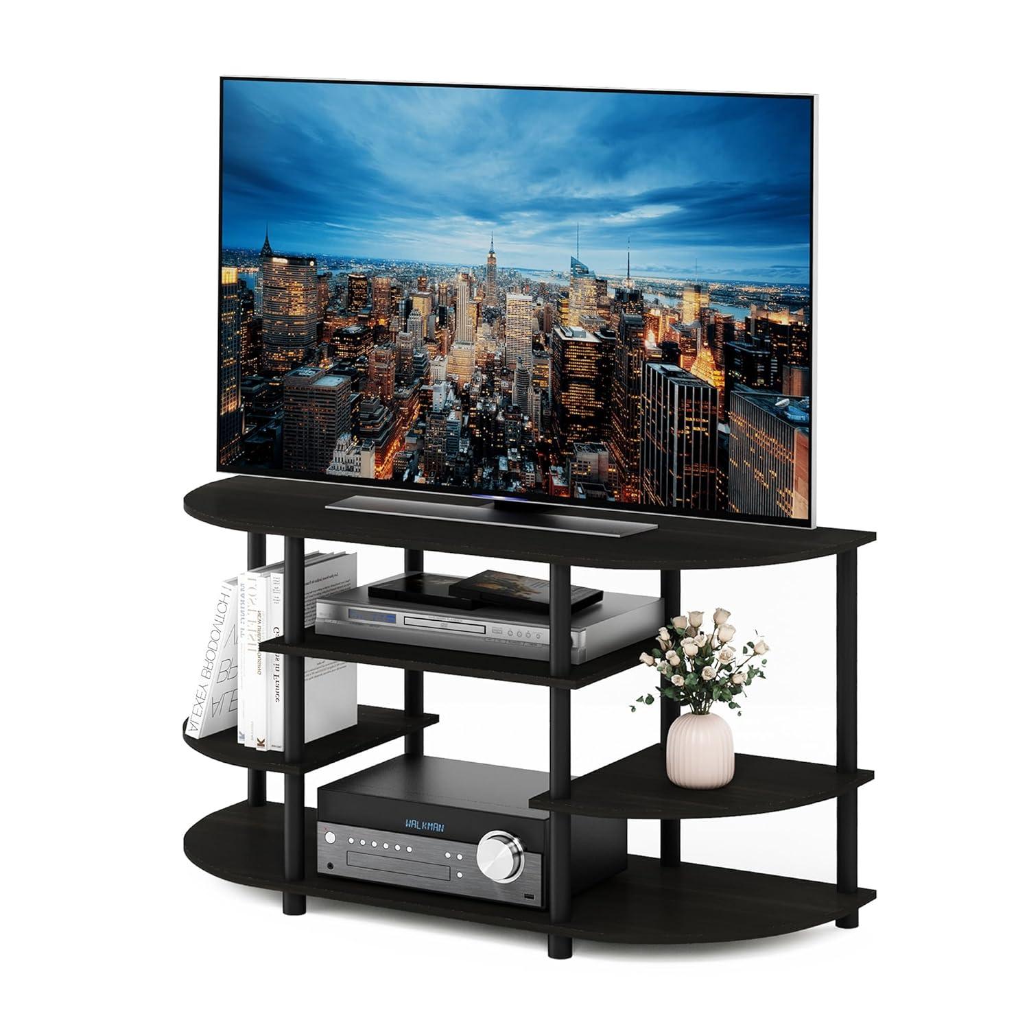 Furinno Simple Design TV Stand for TVs up to 44" Console Table Media Entertainment Center Bookcase Shelves for Living Room,Espresso