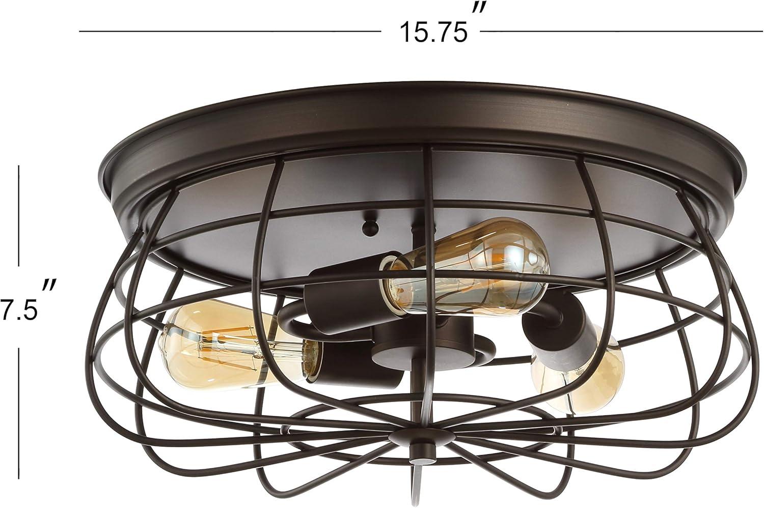 Calvia 15.7" 3-Light Farmhouse Metal Cage Flush Mount, Oil Rubbed Bronze