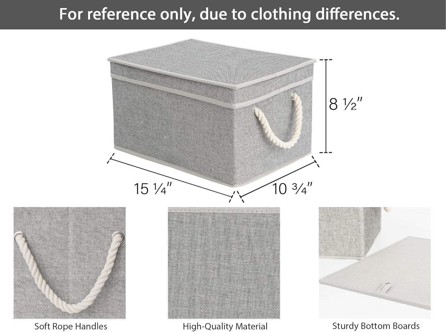 Gray Fabric Foldable Storage Bins with Lids and Rope Handles