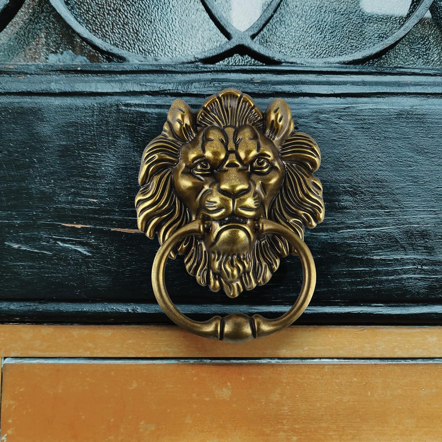 Antique Bronze Lion Head Door Knocker with Pull Handle