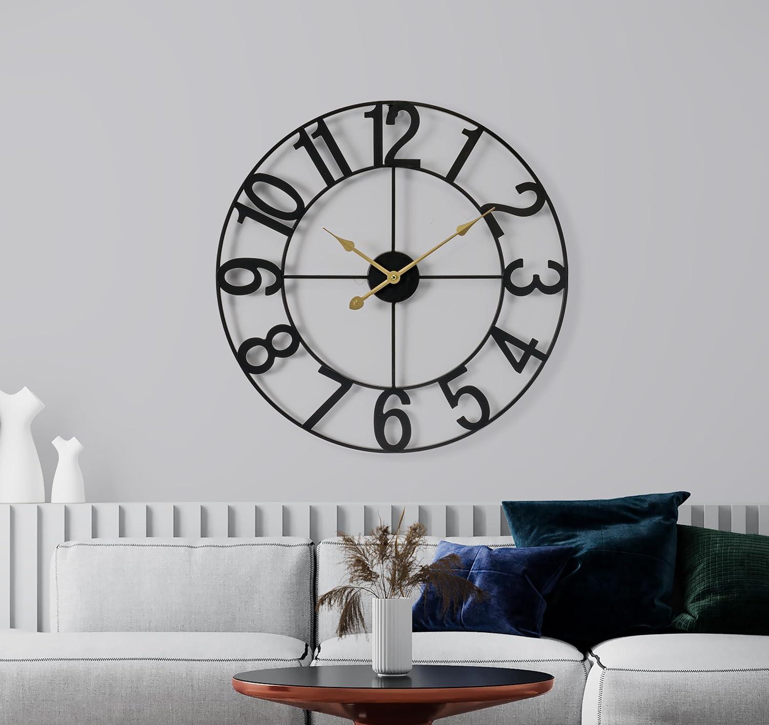 Oversized Black Metal Analog Wall Clock with Arabic Numerals