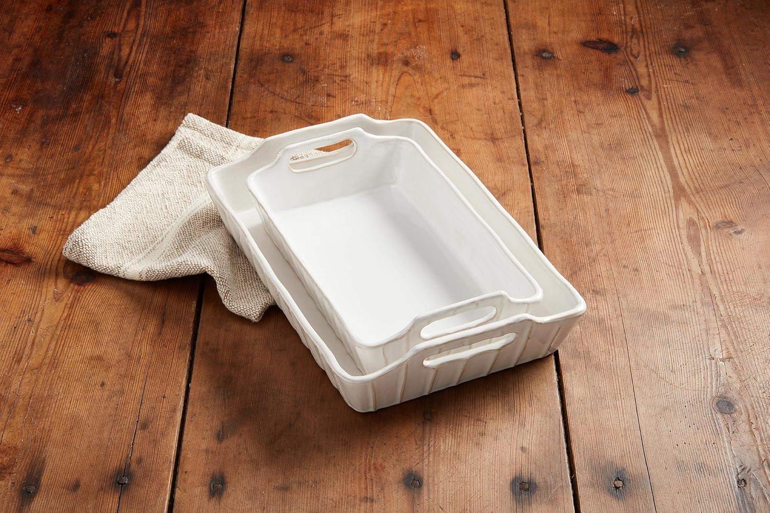 White Stoneware Ribbed Textured Nested Baking Dish Set