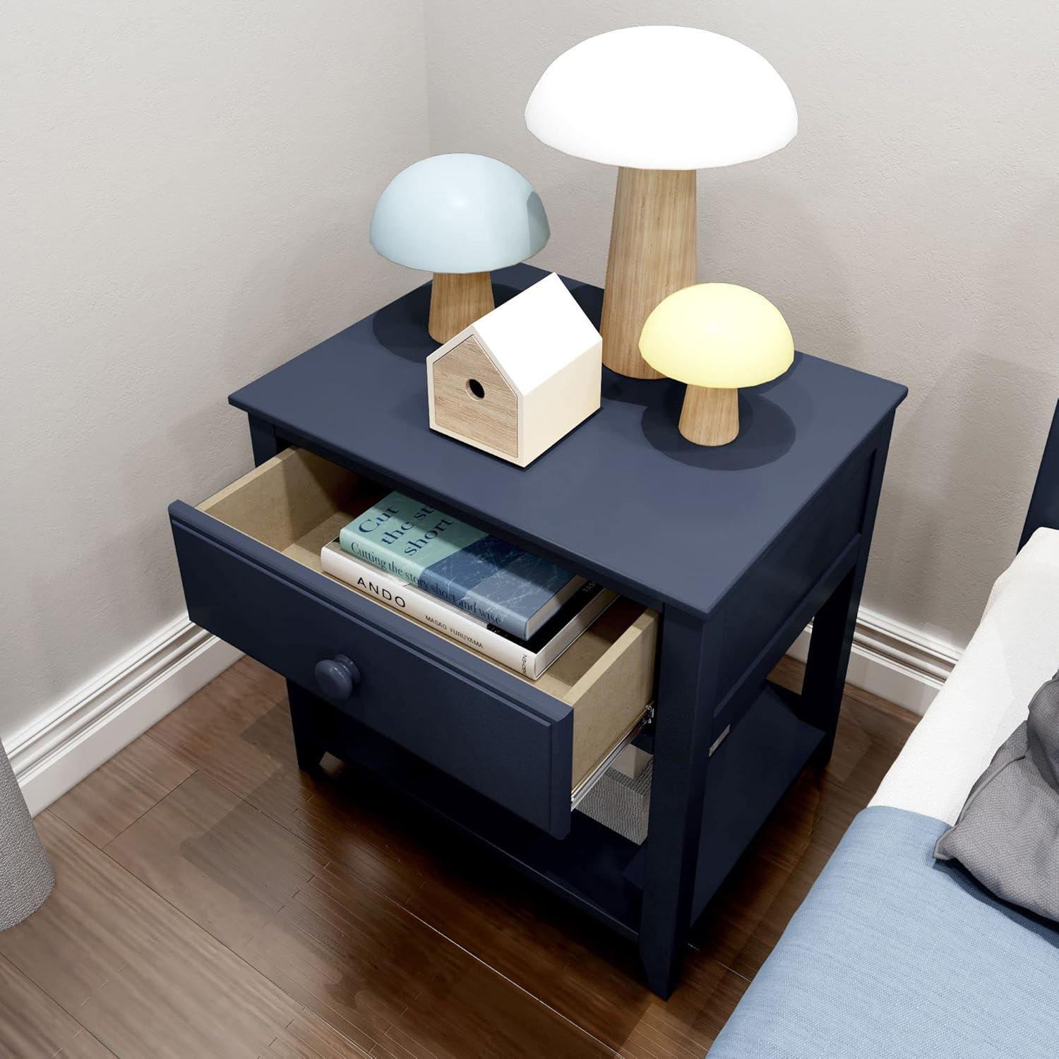 Max & Lily Nightstand with Storage Drawer, Small Solid Wood Bedside, Side Tables for Bedroom