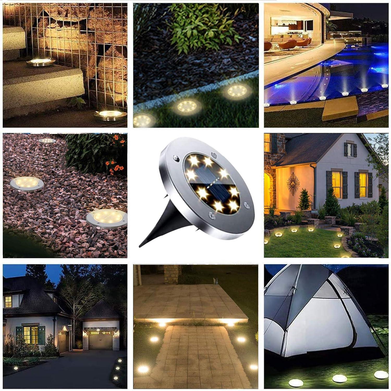 Solar Ground Lights, Waterproof Solar Garden Lights, Upgraded Outdoor Garden Waterproof Bright in-Ground Lights, Landscape Lights for Pathway,Yard,Deck,Lawn,Patio,Walkway (4Pack Warm Light)