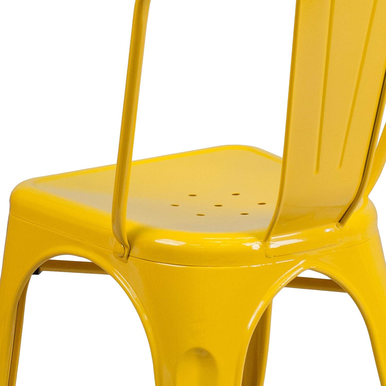 Vintage Bistro-Style Yellow Steel Stackable Side Chair