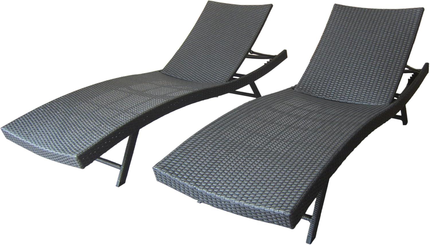 Gray Wicker Adjustable Outdoor Chaise Lounge Set of 2