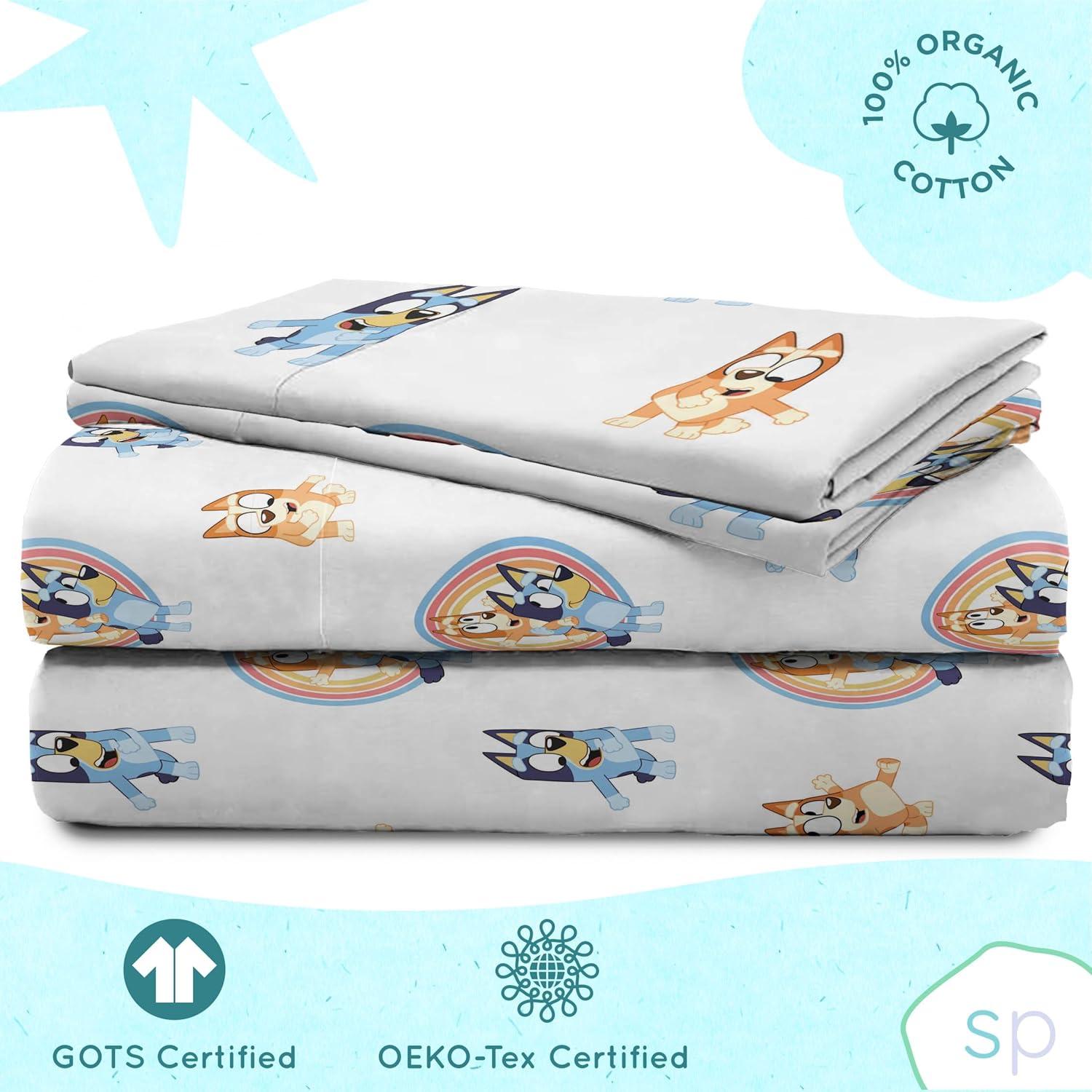 Saturday Park Saturday Park Bluey Rainbow 100% Organic Cotton Sheet Set