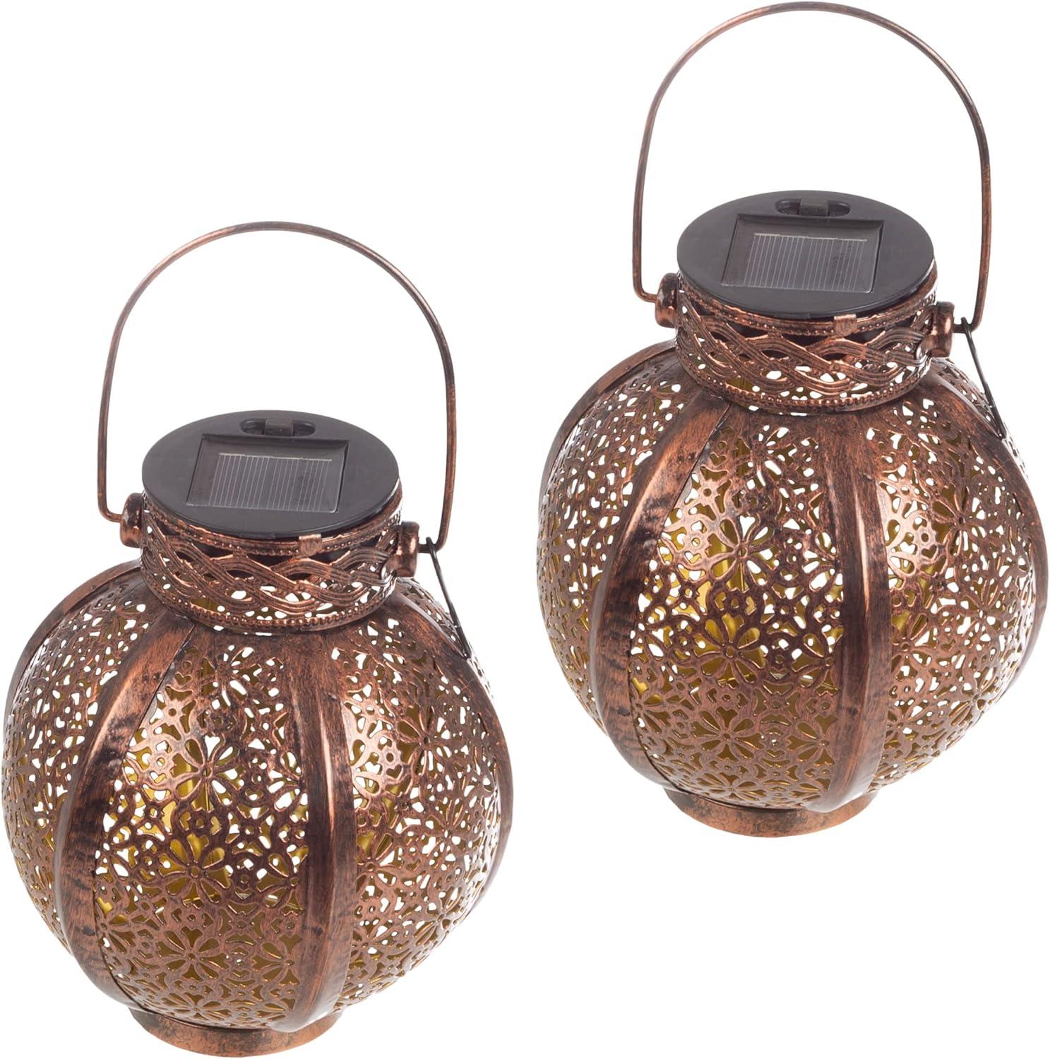 Bronze Solar LED Lantern Set with Shepherd Hooks