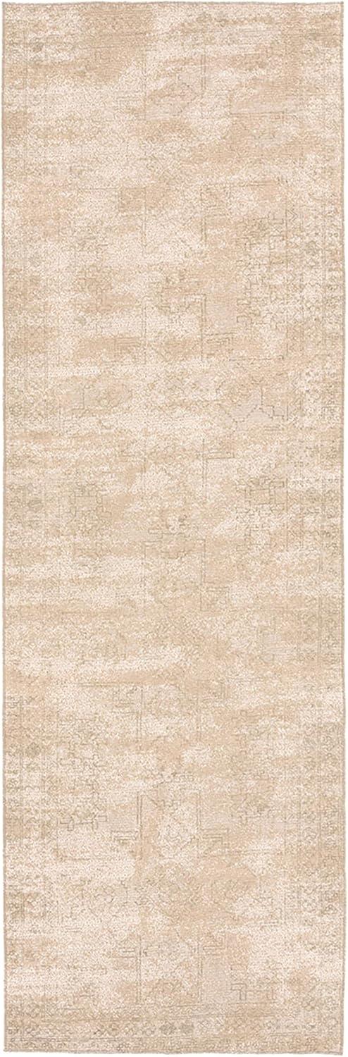 Tan and Cream Jute Polyester 2x8 Runner Rug