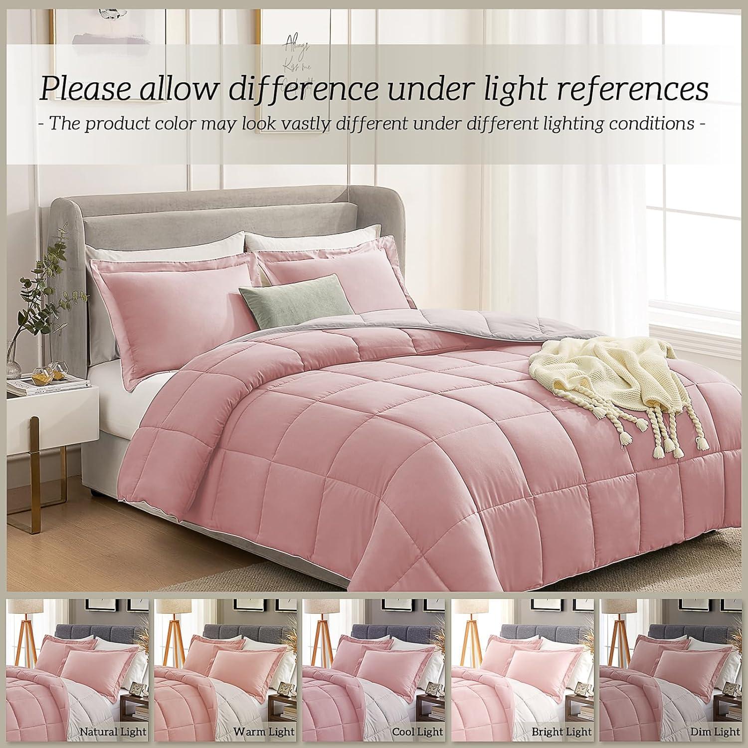 Twin Reversible Pink and Gray Microfiber Duvet