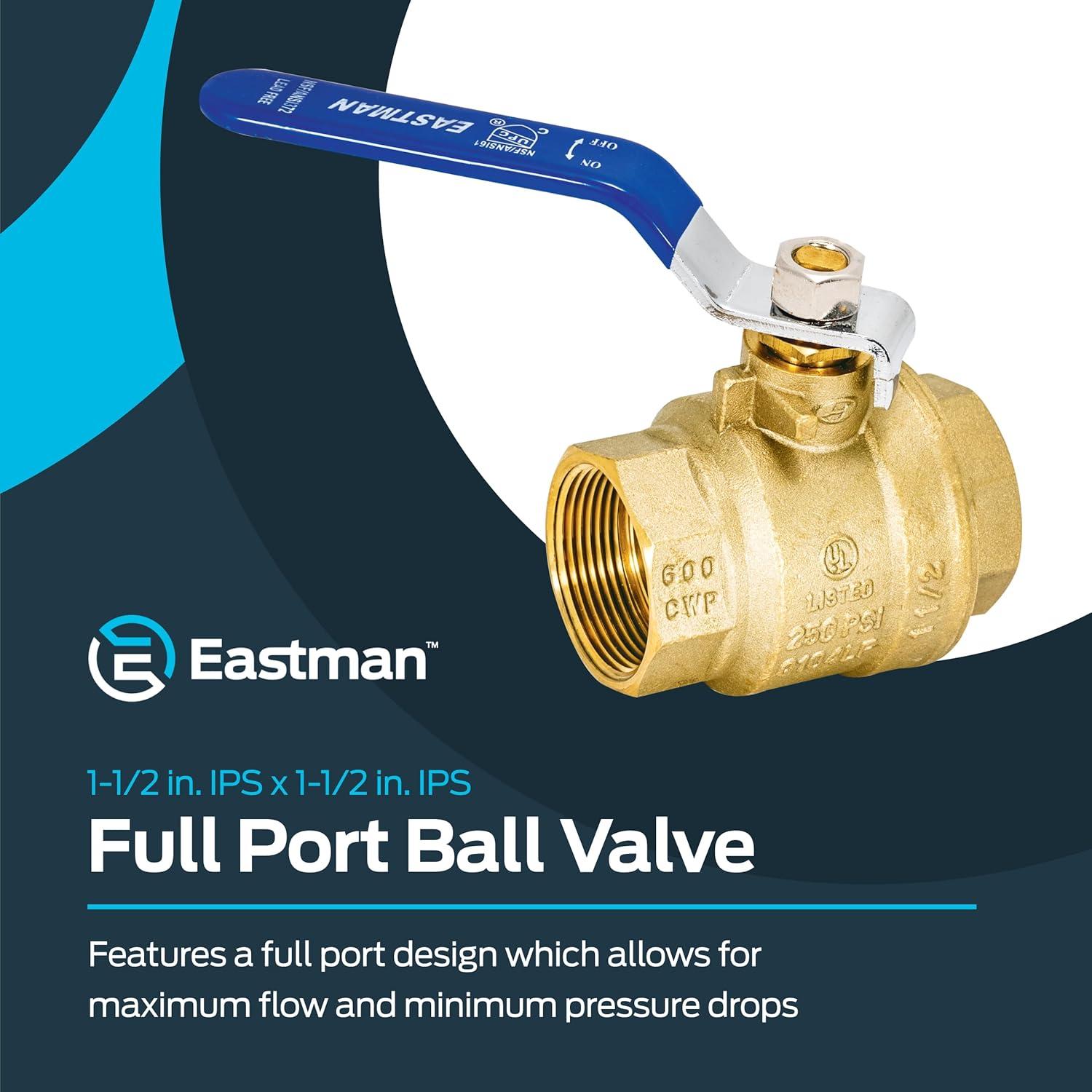 Eastman 20053LF Válvula de Bola de Puerto Completo de Alta Resistencia, IPS de 1-1/2 Pulgadas, Latón