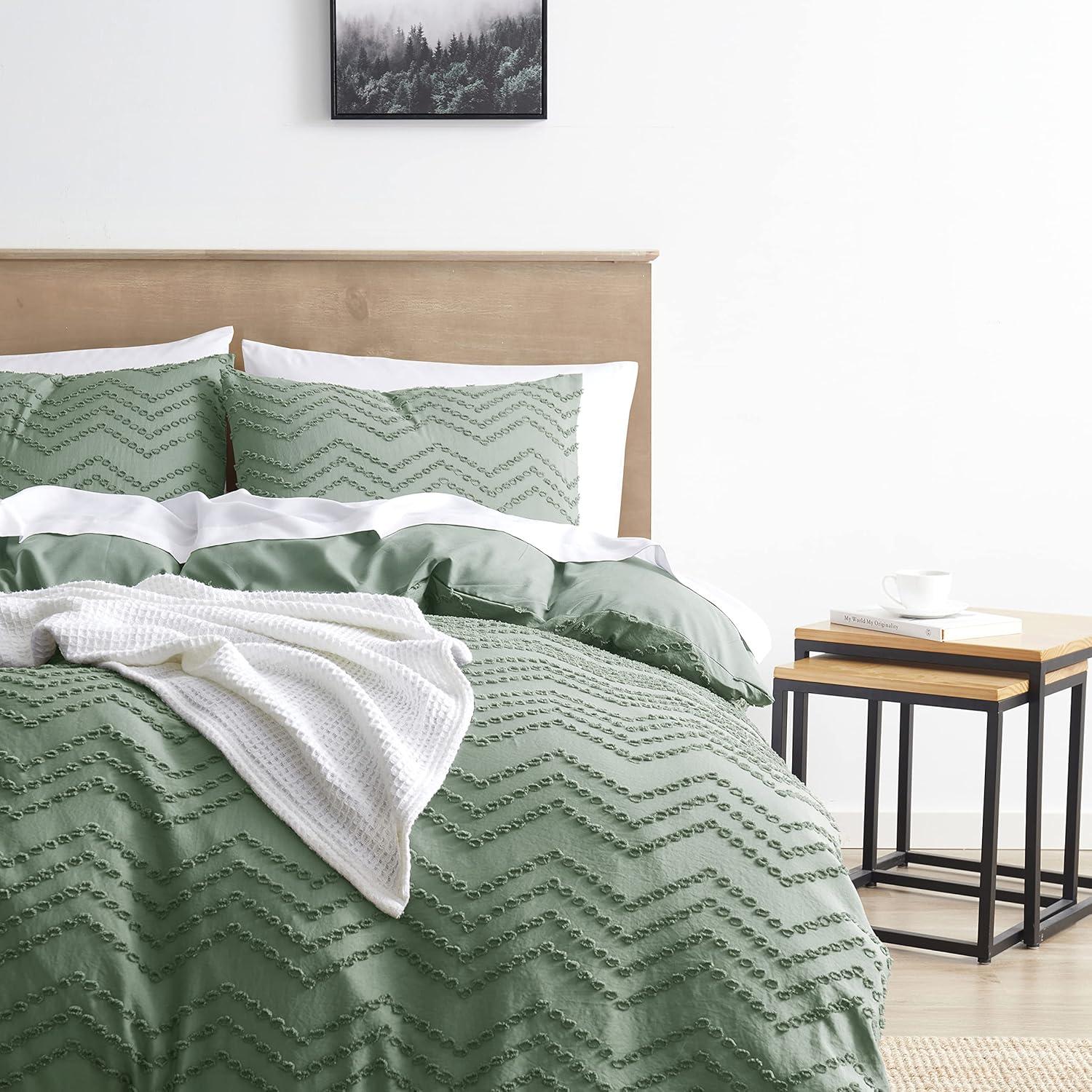 Boho Bedding King Duvet Cover Set - 3 Piece Tufted Double Brushed Boho Duvet Cover with Zipper Closure, 104x90 Inches and 2 Pillow Shams