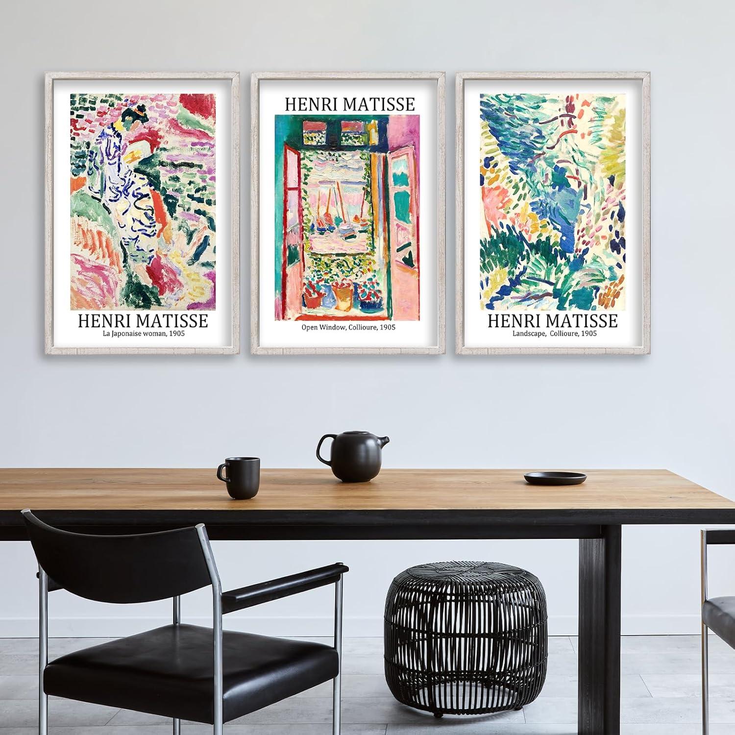 Vault W Artwork Set Of 3 16X11 Inch Large Rustic Farmhouse Aesthetic Wood Framed Matisse Sign Modern Home Bedroom Living Room Office Abstract Landscape Print Wall Hang (Wood) (Set of 3)