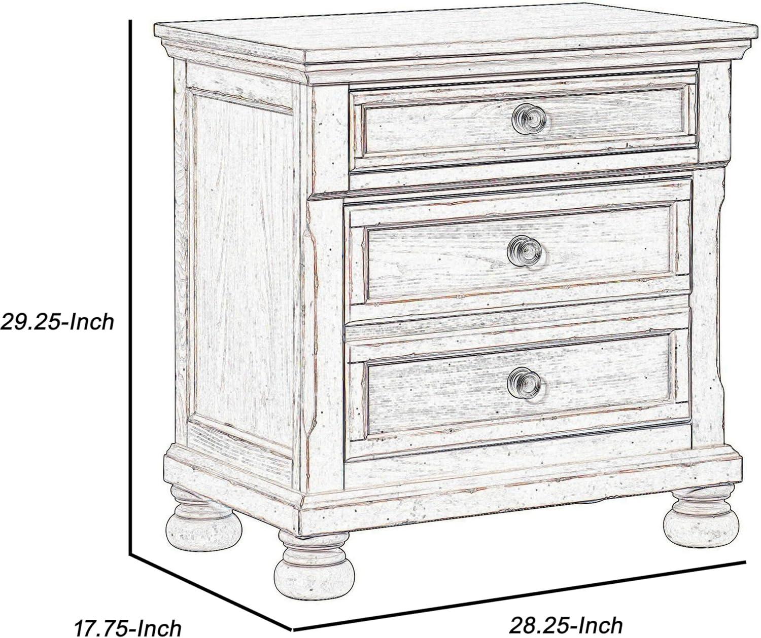 Cottage 2 Drawer Nightstand with Molded Details & Bun Feet, Antique White