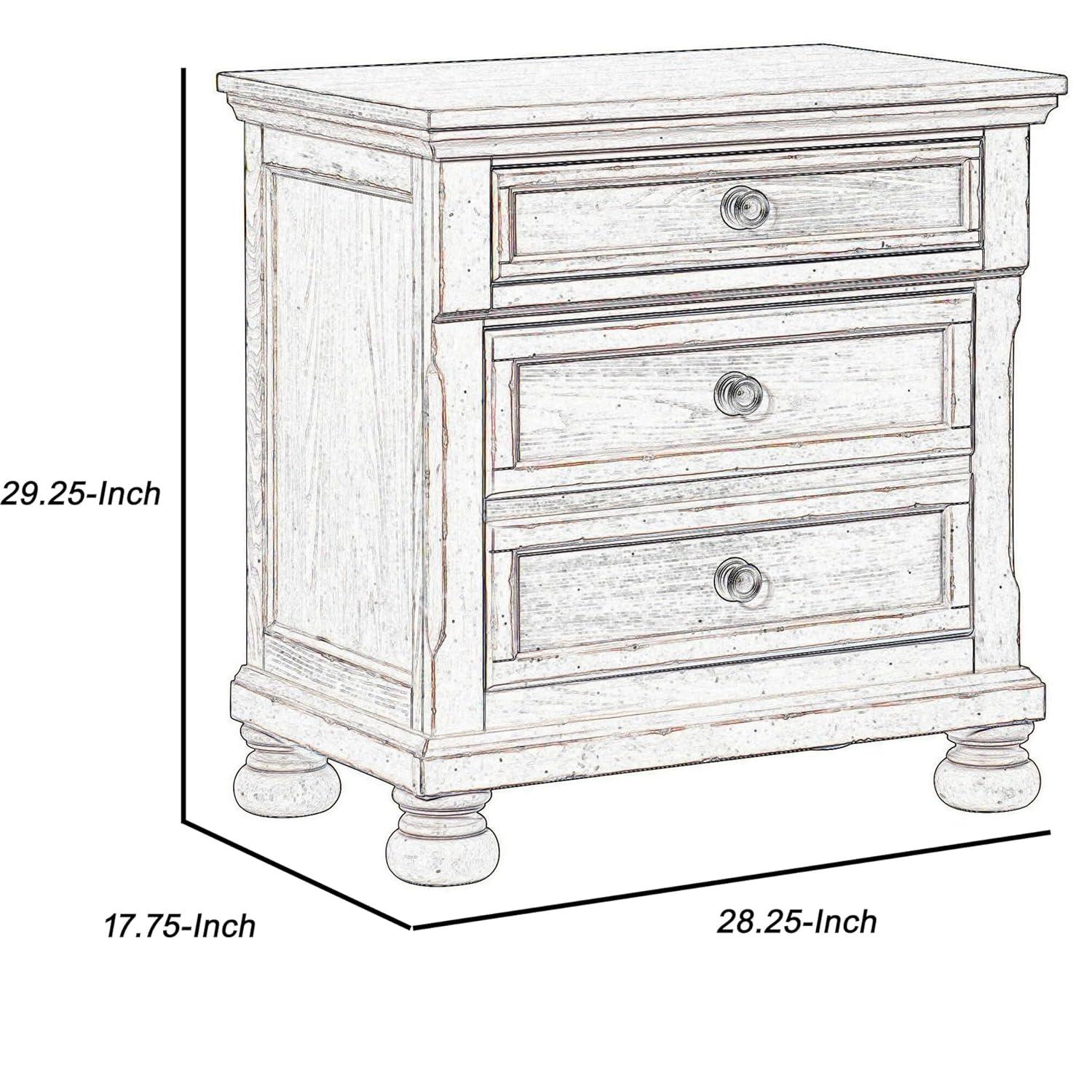 Cottage 2 Drawer Nightstand with Molded Details & Bun Feet, Antique White