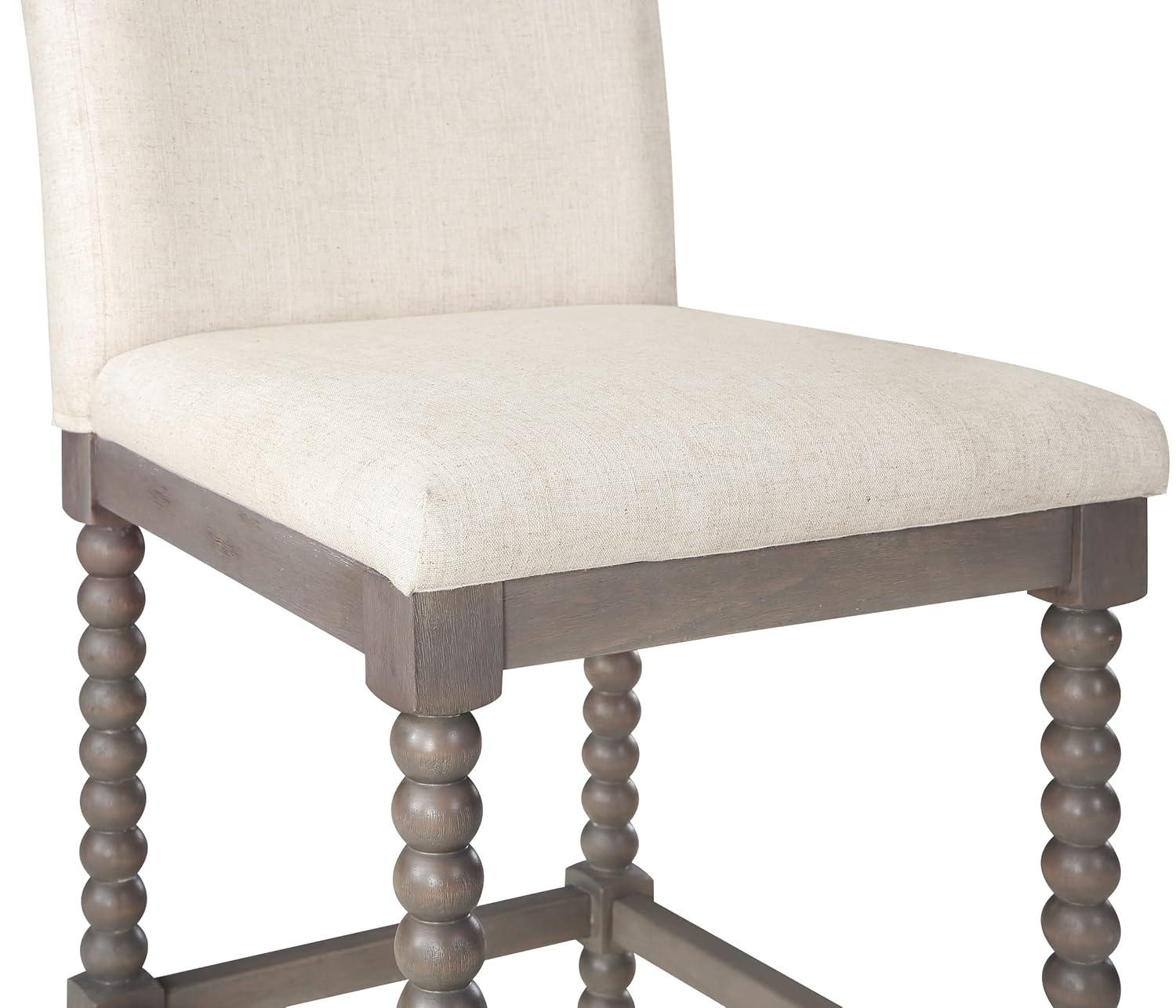 Abbott Taburete de 26" con Estructura Gris Cepillado y Tela Blanca Lino