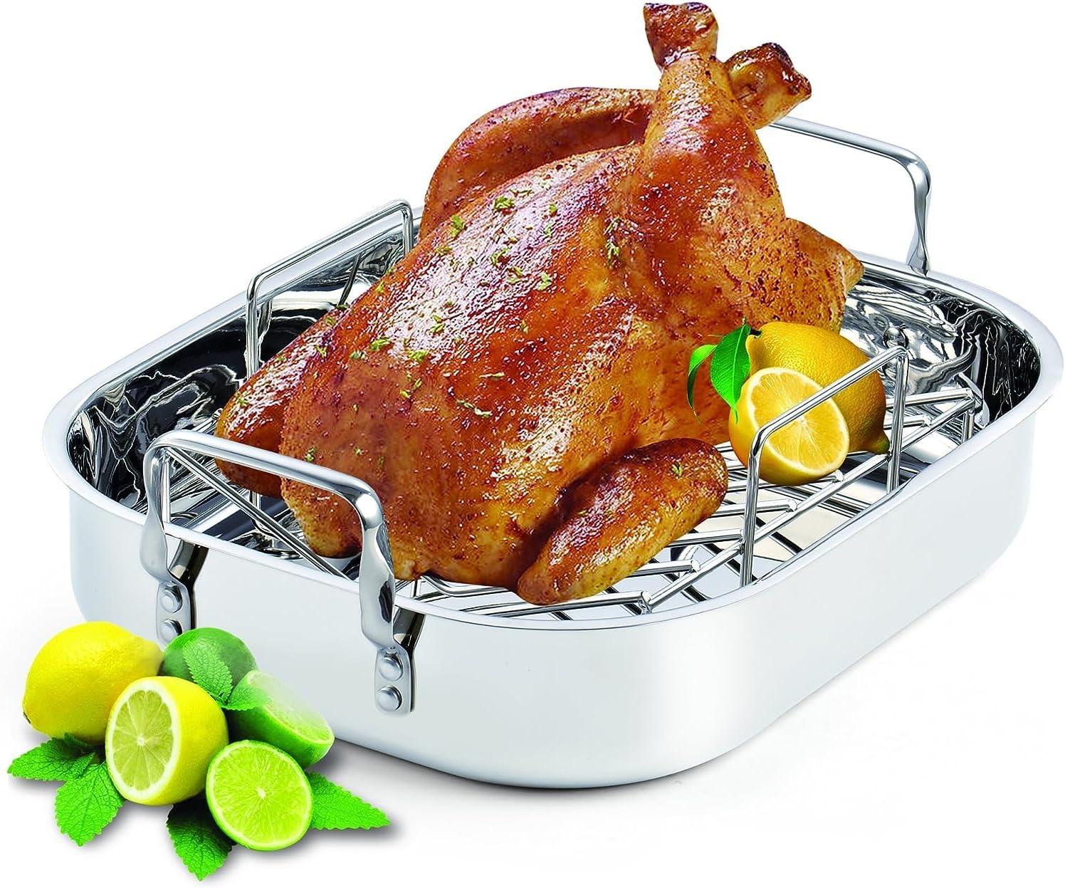 Stainless Steel 16x13 Roaster Pan with V-Shaped Rack