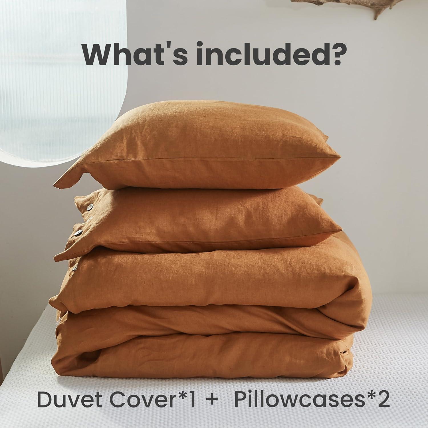 Simple&Opulence 100% Linen Duvet Cover Set with Washed-French Flax-2 Pieces Solid Color Basic Style Bedding Set-Breathable Soft Comforter Cover with 1 Pillowsham(Twin,Linen)