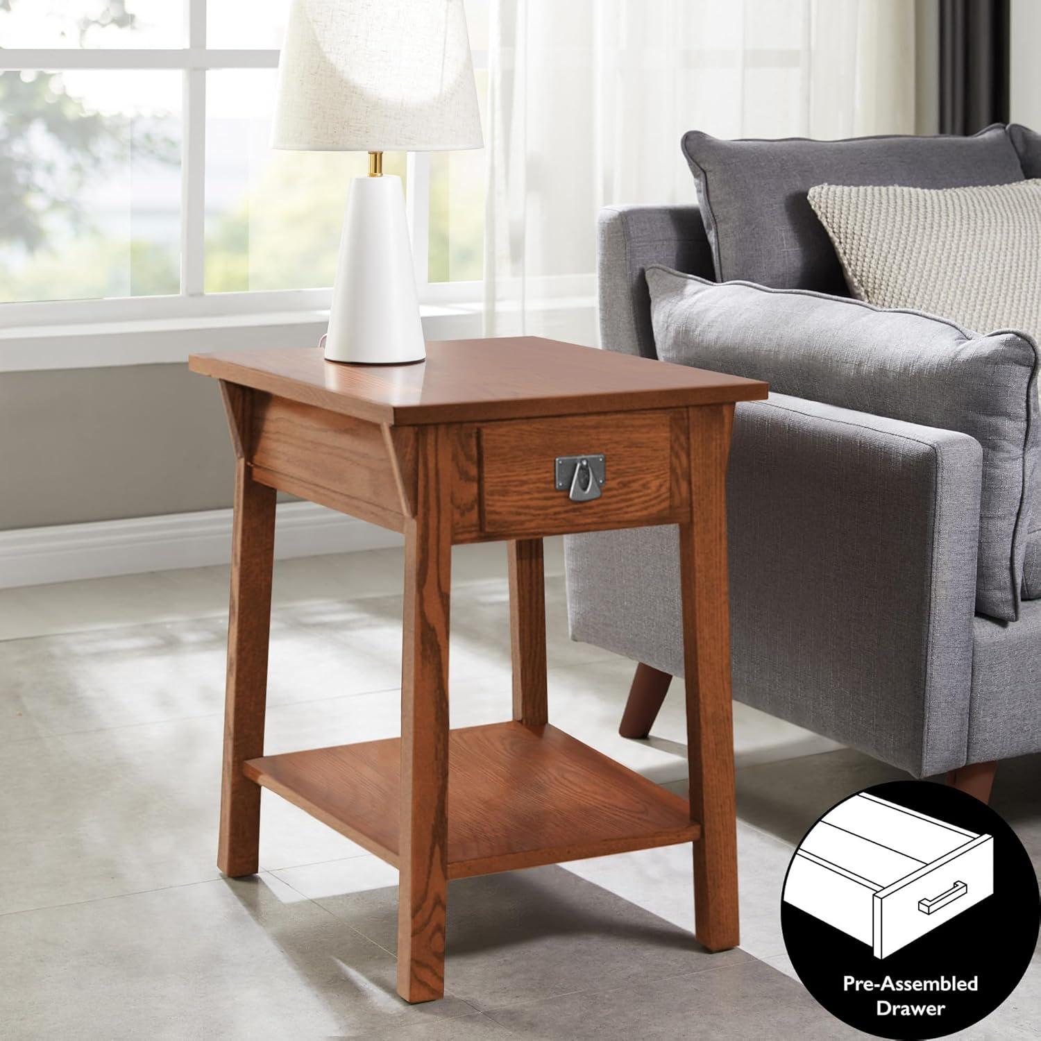 Favorite Finds Mission Chairside Table Russet Finish - Leick Home: Compact, Tiered, with Drawer & Shelf