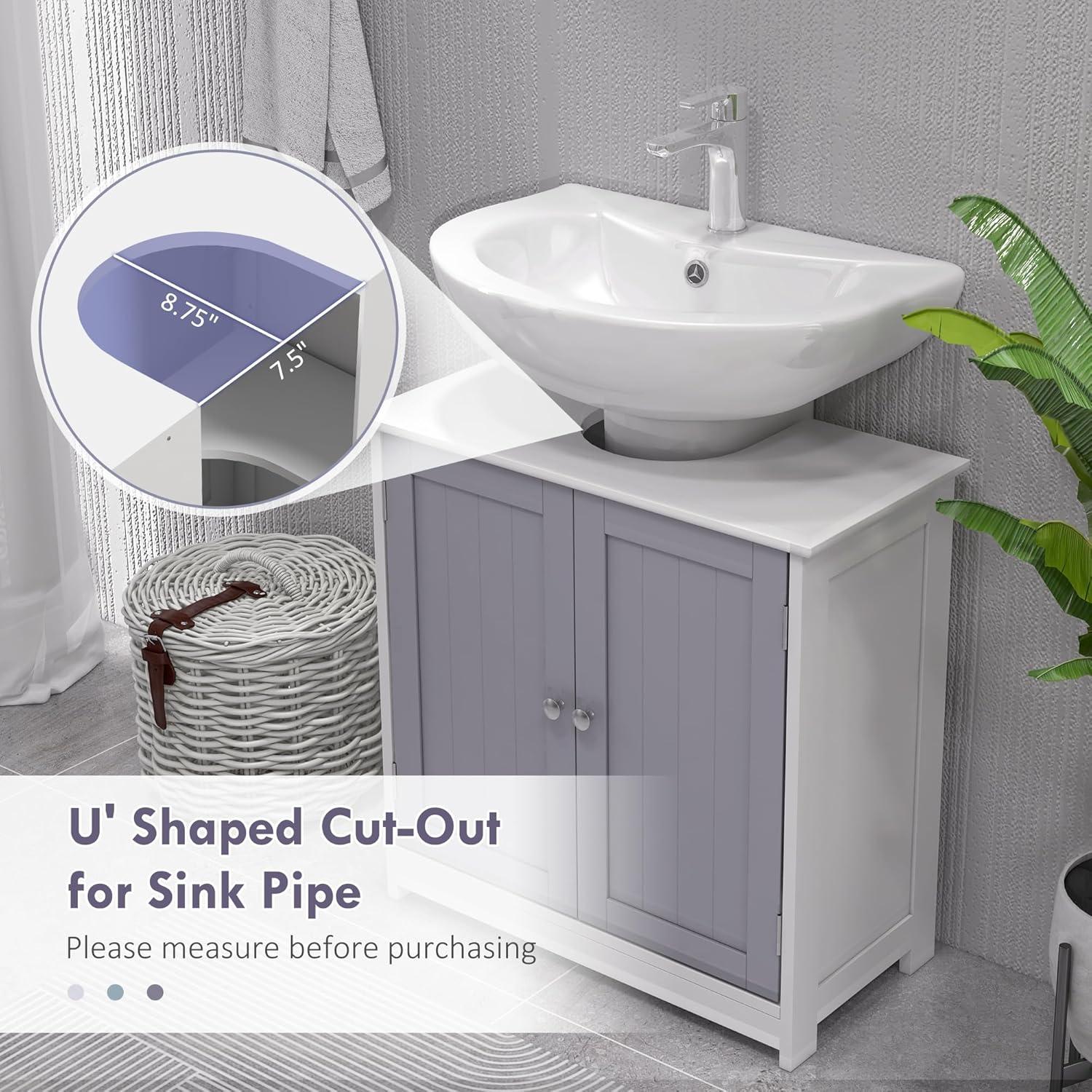 kleankin Vanity Base Cabinet, Under-Sink Bathroom Cabinet Storage with U-Shape Cut-Out and Adjustable Internal Shelf