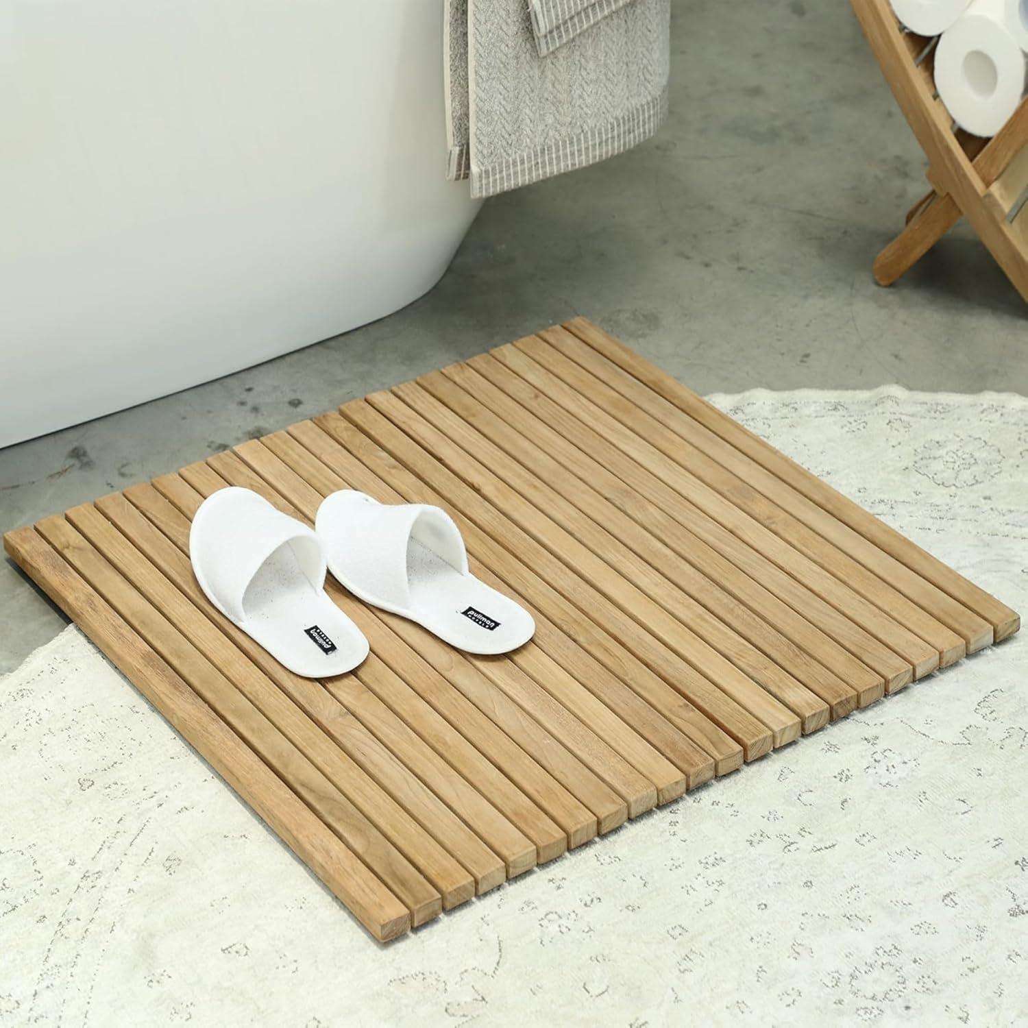 Nordic Style Nordic Style Teak Natural Shower And Bath String Mat With Rubber Footing 30″ X 30″