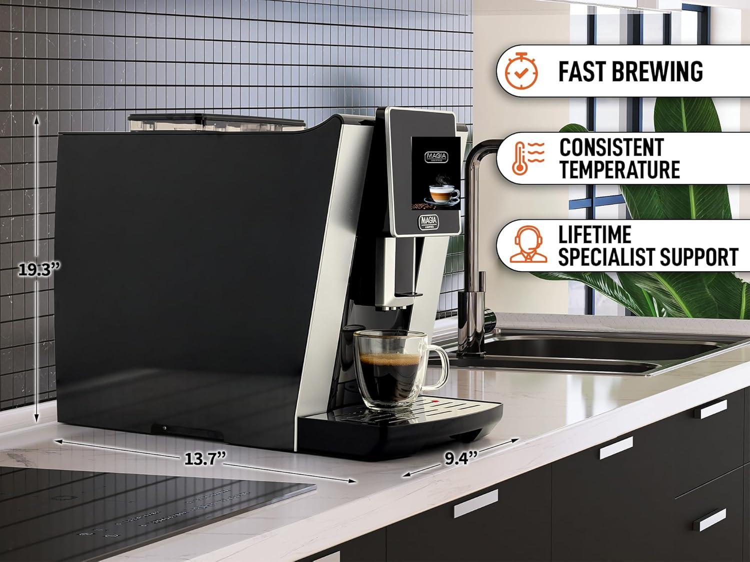 Magia AMPRO Automatic Espresso Machine with Grinder, Super Automatic Coffee Machine and Milk Frother by Zulay Kitchen