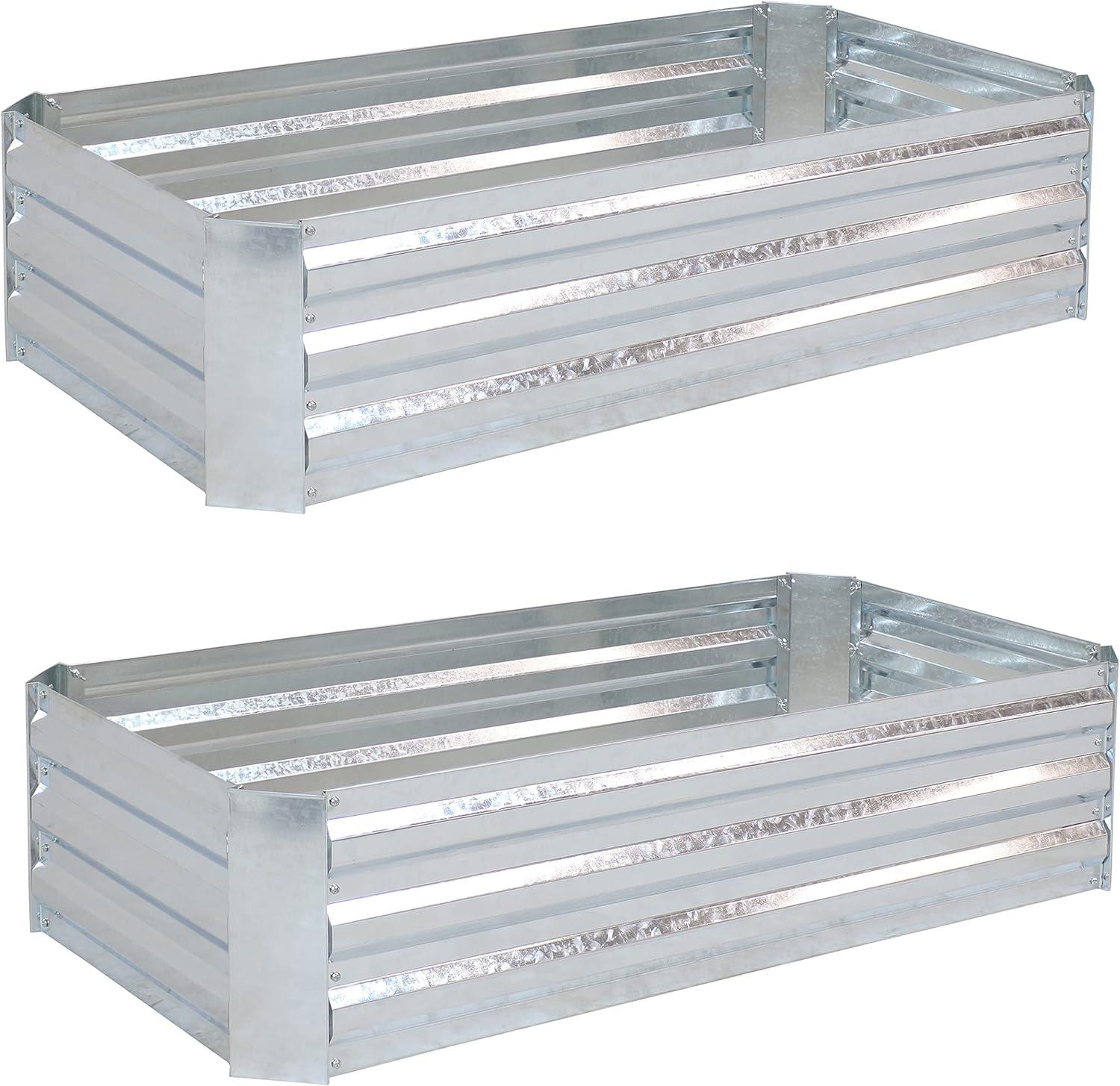 Sunnydaze Raised Corrugated Galvanized Steel Rectangle Garden Beds for Plants, Vegetables, and Flowers - 48" L x 11.75" H - Silver - 2pc