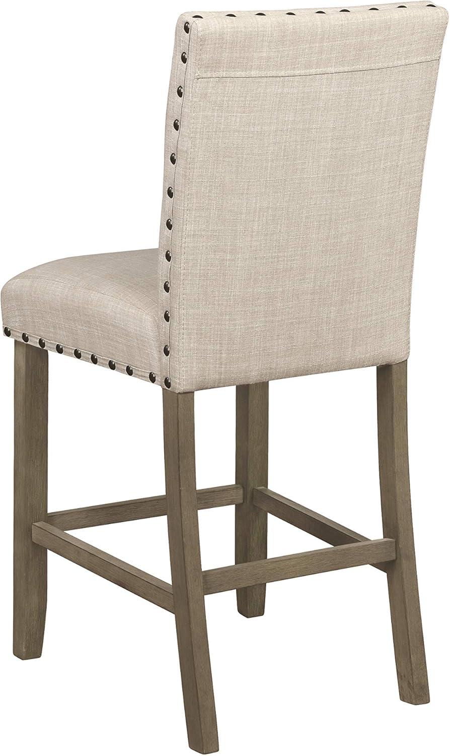 Upholstered Counter Height Stools with Nailhead Trim Beige and Rustic Brown (Set of 2)