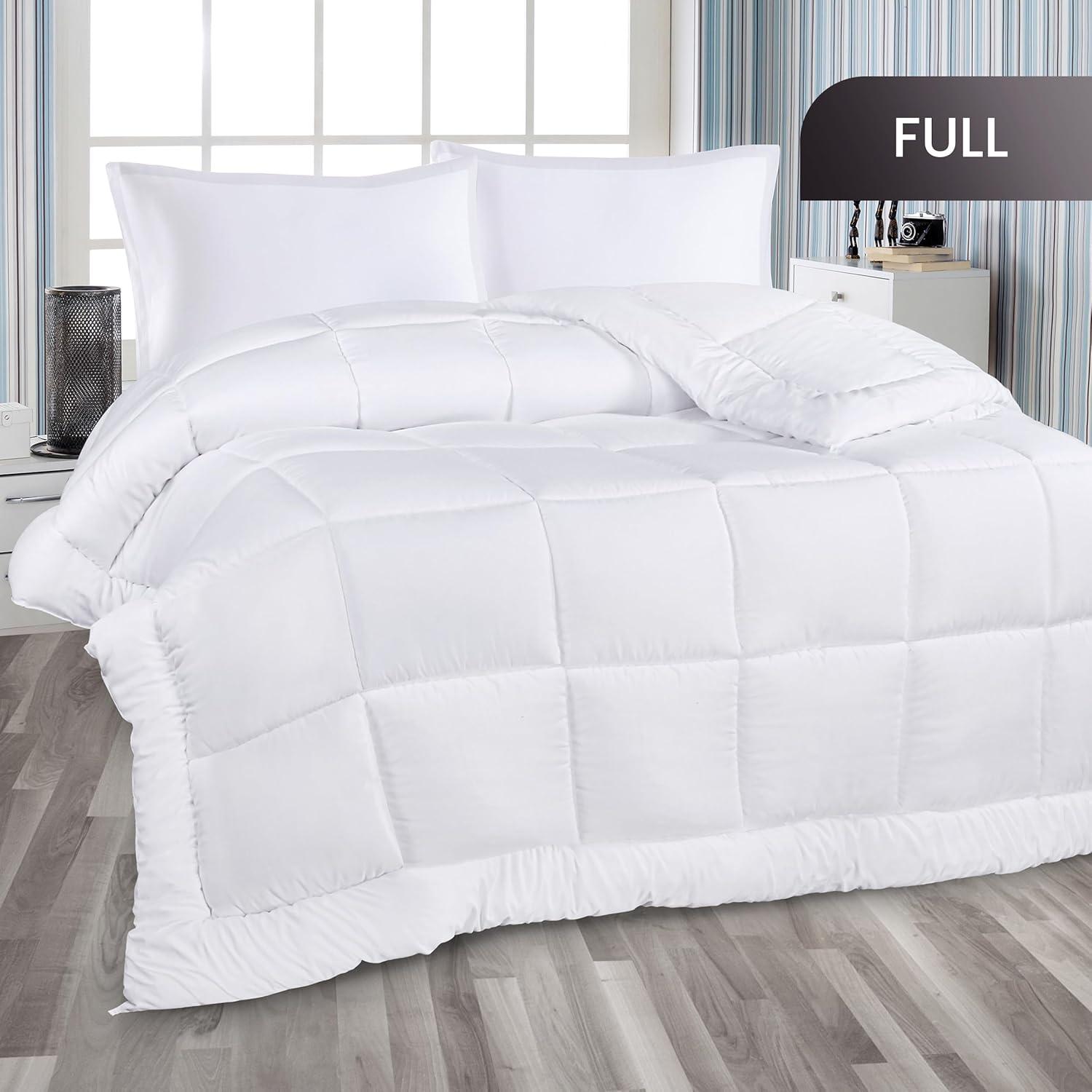 Comforter Full White All Season Down Alternative, Cooling Quilted Duvet Insert, Bed Comforter with Corner Tabs, Washable Hypoallergenic Reversible Quilt