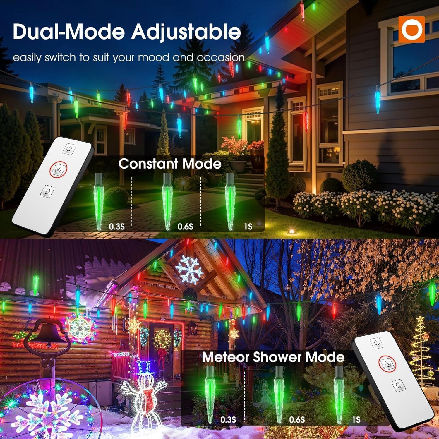 50FT Multicolor LED Icicle Meteor Outdoor String Lights