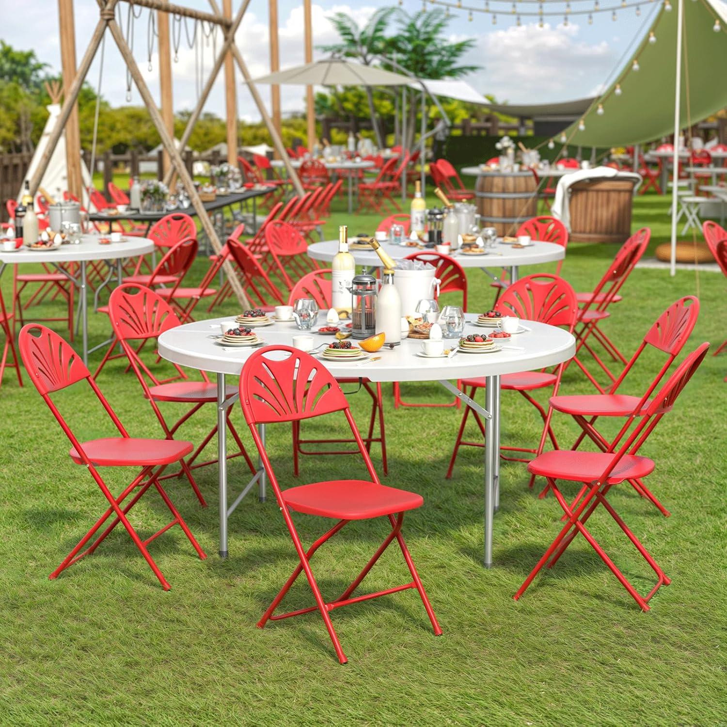 Magshion 10pcs Plastic Folding Chair, Stackable Patio Seat for Wedding Party Meeting Indoor Outdoor, Red